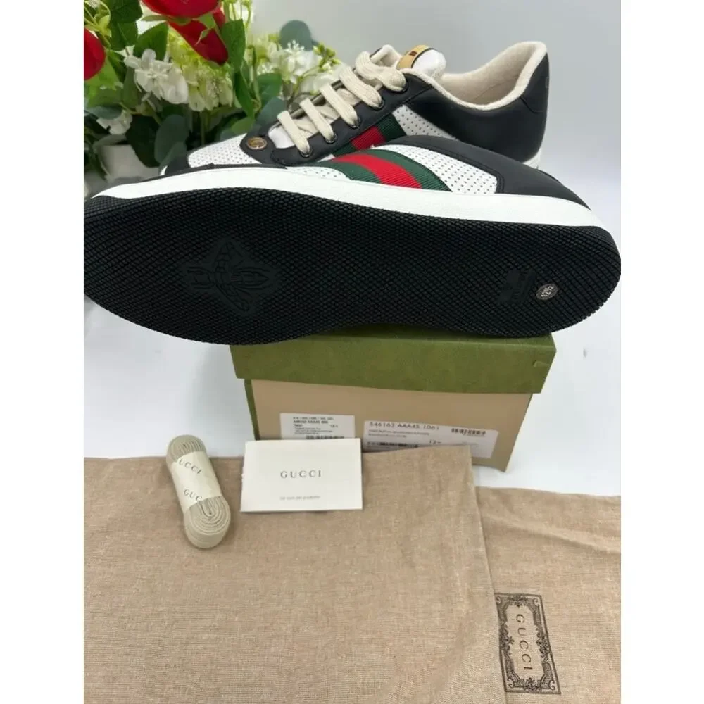 Men's Gucci screener web stripe leather sneakers size 12.5 fits 13 US